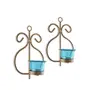 Set of 2 Decorative Golden Wall Sconce/Candle Holder with Turquoise Glass and Free T-Light Candles, 4 image