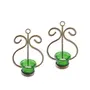 Set of 2 Decorative Golden Wall Sconce/Candle Holder with Green Glass and Free T-Light Candles, 3 image