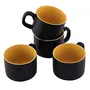 Ceramic Antique Chai Tea Cup Glasses with Beautiful Tea Pot Vintage Stoneware Made in India Products Multipurpose Ceramic Kitchen Items - Pack of 4 Cups + 1 Pot - Matt Black, 4 image