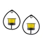 Set of 2 Decorative Black Drop Wall Sconce/Candle Holder with Yellow Glass and Free T-Light Candles, 2 image