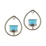 Set of 2 Decorative Golden Drop Wall Sconce/Candle Holder with Turquoise Glass and Free T-Light Candles, 2 image