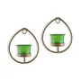 Set of 2 Decorative Golden Drop Wall Sconce/Candle Holder with Green Glass and Free T-Light Candles, 2 image
