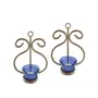 Set of 2 Decorative Golden Wall Sconce/Candle Holder with Blue Glass and Free T-Light Candles, 3 image