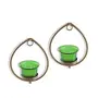 Set of 2 Decorative Golden Drop Wall Sconce/Candle Holder with Green Glass and Free T-Light Candles, 3 image