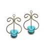 Set of 2 Decorative Golden Wall Sconce/Candle Holder with Turquoise Glass and Free T-Light Candles, 3 image