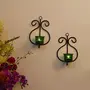 Set of 2 Decorative Wall Sconce/Candle Holder with Green Glass and Free T-Light Candles