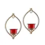 Set of 2 Decorative Golden Eye Wall Sconce/Candle Holder with Red Glass and Free T-Light Candles, 2 image