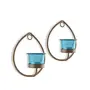 Set of 2 Decorative Golden Drop Wall Sconce/Candle Holder with Turquoise Glass and Free T-Light Candles, 4 image