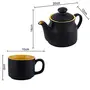Ceramic Antique Chai Tea Cup Glasses with Beautiful Tea Pot Vintage Stoneware Made in India Products Multipurpose Ceramic Kitchen Items - Pack of 4 Cups + 1 Pot - Matt Black, 5 image