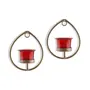 Set of 2 Decorative Golden Drop Wall Sconce/Candle Holder with Red Glass and Free T-Light Candles, 2 image