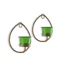 Set of 2 Decorative Golden Drop Wall Sconce/Candle Holder with Green Glass and Free T-Light Candles, 4 image