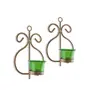 Set of 2 Decorative Golden Wall Sconce/Candle Holder with Green Glass and Free T-Light Candles, 4 image