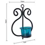 Set of 2 Decorative Wall Sconce/Candle Holder with Turquoise Glass and Free T-Light Candles, 5 image