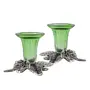 Antique Silver Candle Stand Grapevine Diya Holder Set of Two Green, 2 image