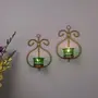 Set of 2 Decorative Golden Wall Sconce/Candle Holder with Green Glass and Free T-Light Candles