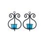 Set of 2 Decorative Wall Sconce/Candle Holder with Turquoise Glass and Free T-Light Candles, 2 image