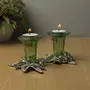 Antique Silver Candle Stand Grapevine Diya Holder Set of Two Green