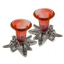 Antique Silver Candle Stand Grapevine Diya Holder Set of Two Red, 3 image