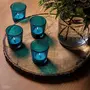 Gy Votive Set TeaLight Candle Holder for Home Decoration Moroccan Turquoise Glass Crackle Mosaic Glass for Home Room Bedroom day Diwali Decoration Made in India Products | Candle Holder - Pack of 2 - Blue Glass