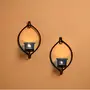 Set of 2 Decorative Black Eye Wall Sconce/Candle Holder with Blue Glass and Free T-Light Candles