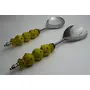 Salad Server Fork and Spoon Set of 2 Stainless Steel with Yellow Glass-Bead Handle and Red Polka Dots, 2 image