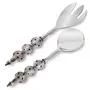 Salad Server Fork and Spoon Set of 2 Stainless Steel with Silver Round Glass-Bead Handle and Black Dots
