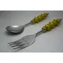 NoodlePasta Server and Serving Spoon Set of 2 Stainless Steel with Yellow Glass Beads- Red Dots, 3 image