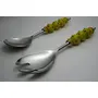 Salad Server Fork and Spoon Set of 2 Stainless Steel with Yellow Glass-Bead Handle and Red Polka Dots, 3 image