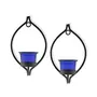 Set of 2 Decorative Black Eye Wall Sconce/Candle Holder with Blue Glass and Free T-Light Candles, 2 image
