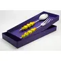 NoodlePasta Server and Serving Spoon Set of 2 Stainless Steel with Yellow Glass Beads- Red Dots, 4 image