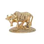 Metal Kamdhenu Cow with Calf Statue for Good Luck Spiritual Showpiece Figurine Sculpture (Gold Standard Size)