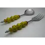 NoodlePasta Server and Serving Spoon Set of 2 Stainless Steel with Yellow Glass Beads- Red Dots, 2 image