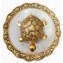 Metal Feng Shui Tortoise On Plate Showpiece Item (Golden Diameter: 5.5 Inch)