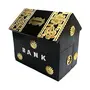 Crafts A to Z Antique Wooden Money Bank Hut Shaped Shape Coin Bank | Piggy Bank for Kids & Adults with Lock | Money Saving Box Decorative Gifts for All (Black) Size (LxBxH-4x4x5) Inch
