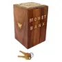 Crafts A to Z Antique Wooden Money Bank Square Shape Coin Bank | Piggy Bank for Kids & Adults with Lock | Money Saving Box Decorative Return Gifts for All (Brown