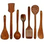 Natural Sheesham Wood Spoon Set of 7 | Non Stick Safe Cocking 2 Frying 1 Serving 1 Spatula 1 Chapati Spoon 1 Desert 1 Rice | Size- Large, 2 image