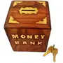 Crafts A to Z Antique Wooden Money Bank Square Shape Coin Bank | Piggy Bank for Kids & Adults with Lock | Money Saving Box Decorative Return Gifts for All (Brown, 3 image