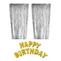 Happy Brthday Letter Foil Balloon Set of (Gold)+2pcs Silver Fringe Curtain (3 X 6 Feet) for Bithday Decoration Party, 2 image