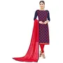 DnVeens Women Chanderi Heavy Embroidered Casual Salwar Suit Dress Material (BLGNGSMR1001A Blue Red Unstitched)