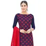 DnVeens Women Chanderi Heavy Embroidered Casual Salwar Suit Dress Material (BLGNGSMR1001A Blue Red Unstitched), 2 image