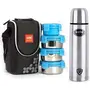 Cello Lifestyle Stainless Steel Flask 1000ml & Cello Max Fresh Click Steel Lunch Box Set 4-Pieces Blue