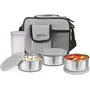 MILTON Steel Combi Lunch Box (Grey 3 Containers and 1 Tumbler) - 4 Pieces