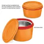 Milton Microwow Inner Stainless Steel Lunch Container Set of 3 350 ml Each Orange | 100% Leak Proof | Microwave Safe | BPA Free | Dishwasher Safe | Easy to Carry | Air Tight, 4 image
