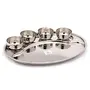 Coconut Stainless Steel Oval Hunger (Heavy Guage) Thali Dinner Set Having One Plate & 4 Bowls(200ML Capacity) - 5Pc (Thali Length- 42.5Cms & Height 31Cms), 2 image