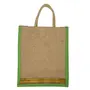 SATYAMANI ALOKIK Wen's Laminated Jute Lunch Bags with Brocade and Zipper (Beige and Green)