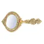 KridayKraft Beautifully Carved Round Shape Gold Plating Metal Hand Mirror for Makeup Travelling Salon Mirror & Decorative Mirror Antique Item for Wedding Gifts.