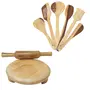 Wooden Ladle Set Of 6 + 1Chakla + 1Belan + Mortar & Petle Set, 2 image