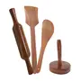 Wooden Spoon Set 1 Frying, 1 Serving, 1 Masher, 1 Chapati Roller, 1 Grinder ( Brown ), 2 image