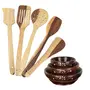 Handicrafts Wooden Bowl Set Of 3, Spoon Set of 5 | 1 Frying, 1 Serving, 1 Spatula, 1 Chapati Spoon, 1 Desert