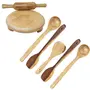 Antique Wooden Handmade 5 Cooking Spoon, 1 Rolling Pin, 1 Chakla Pack Of 7, 2 image